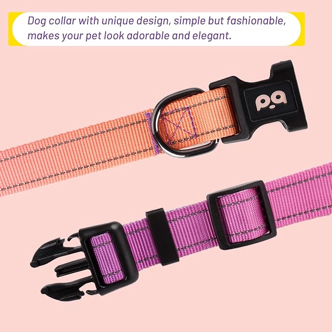 Dog Collar Cute Flower, Reflective Adjustable Basic Collars for Girl Female Small Medium Large Dogs Walking Running(Small,Orange Red)