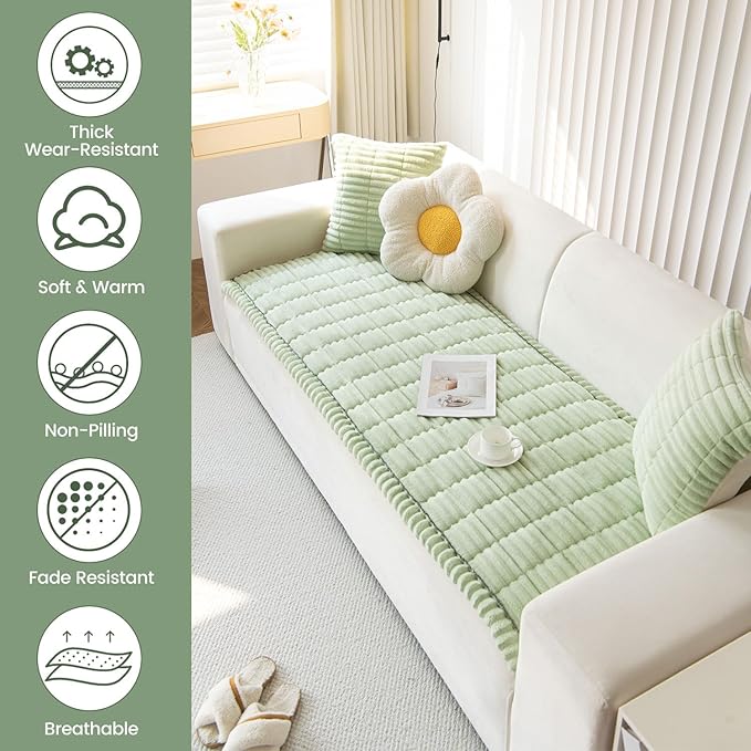 OTOB Dog Couch Cover Protector, Washable Non Slip Pet Friendly Sofa Cover for Dogs, Fuzzy Pet Furniture Couch Covers for Sofa, Boho Soft Furniture Covers (27.6" x 47.2", Matcha Green)