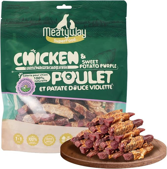 Chicken & Sweet Potato Purple Wrapped Dog Treats, High Protein, Low Fat, 100% Natural Chicken, Healthy and Natural Dog Training Treats for Small & Large Dogs, 454g/16 oz. Bag