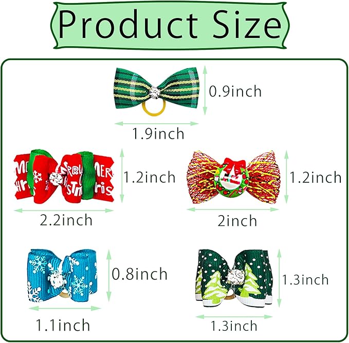 PET SHOW 50pcs Christmas Dog Hair Bows with Rubber Bands Bulk for Small Medium Dogs Xmas Holiday Puppies Cats Kittens Rabbits Topknot Grooming Costumes Hair Accessories