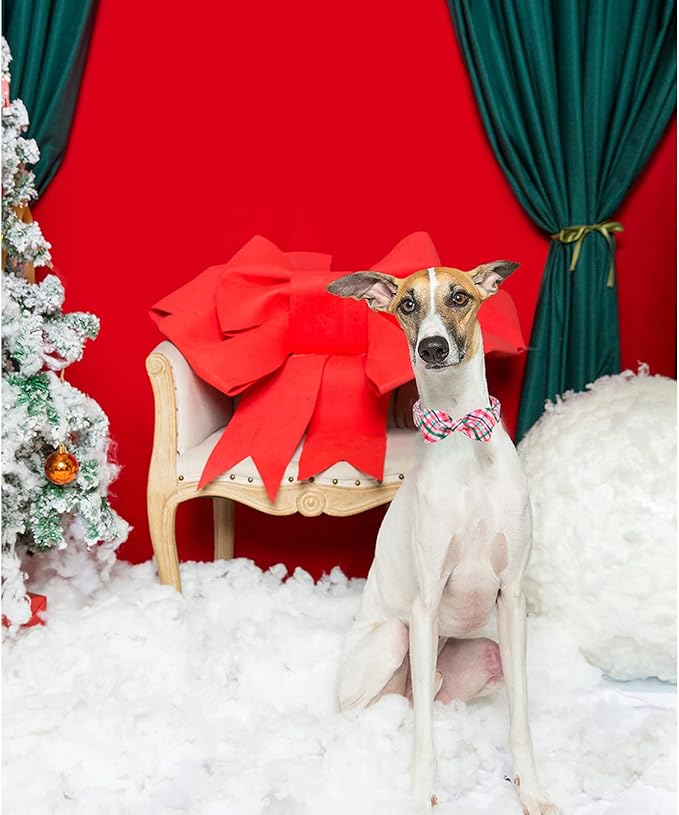 Unique style paws Dog Collar with Bow Pink & Green Plaid Dog Collar Best Gifts for Small Medium Large Dogs -L
