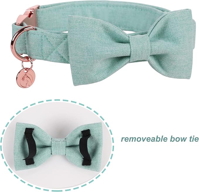 DOGWONG Cotton Dog Collar with Bow Green Pet Collar Durable Adjustable Puppy Collar for Small Medium Large Dogs