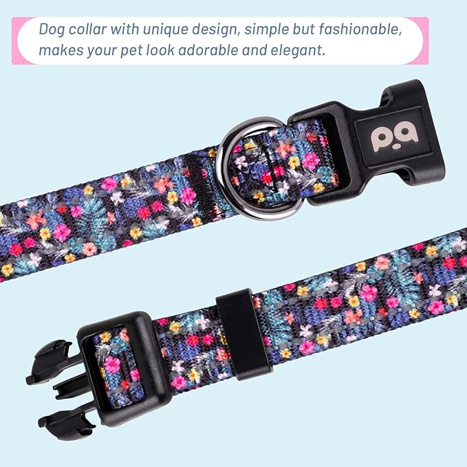 Dog Collar Cute Flower, Reflective Adjustable Basic Collars for Girl Female Small Medium Large Dogs Walking Running(Medium,Black)