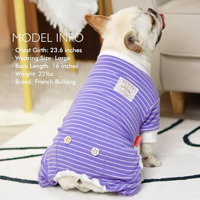 KYEESE Dog Pajamas Striped Pet Pjs Comfort Dogs Outfit Soft Dog Clothes Stretchable Pet Onesie Lightweight Dogs Pajamas for Medium Large Dogs, Purple, XL