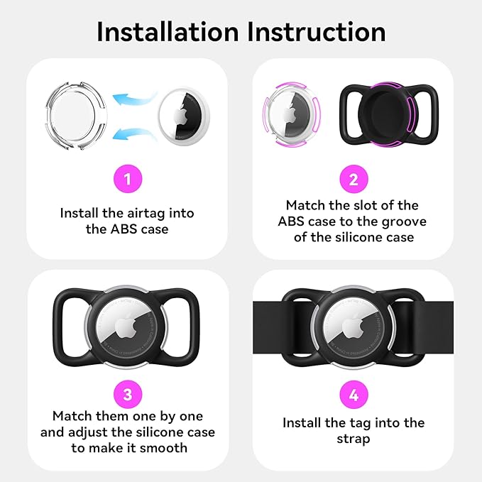 Waterproof Airtag Holder for Dog Collar, Soft Full-Body Protective Airtag Holder for Dog & Cat Collars, Ultra-Durable, Easy Installation, Lightweight Clear Airtag Case (White, Regular)