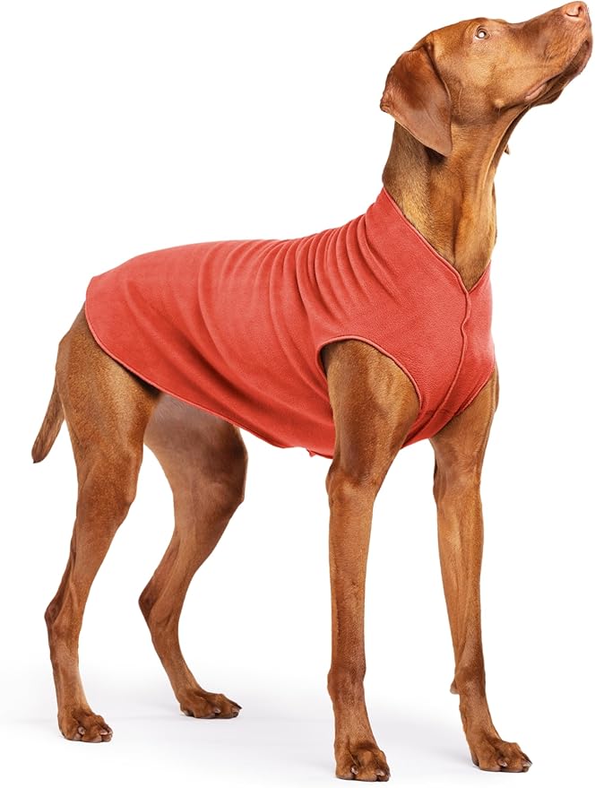 Stretch Fleece Dog Coat, Stretchy Pet Sweater, Machine Washable Pullover for Winter and Fall, Paprika, 18