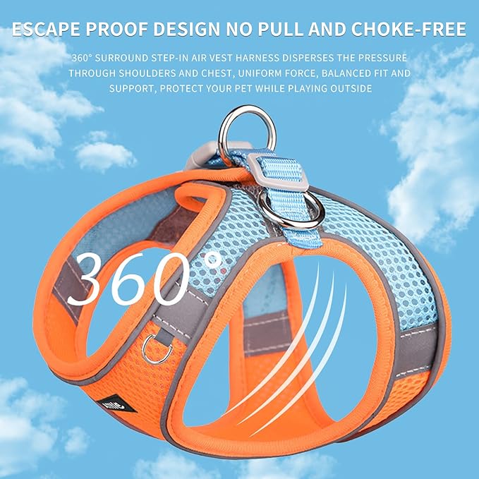 AIITLE Escape Proof Dog Harness - Step in Adjustable Dog Harness No Choke Over with Breathable Mesh and Quick-Release Buckle for Spring- Outdoor Walking, Camping, Training for Medium Dogs Orange XL