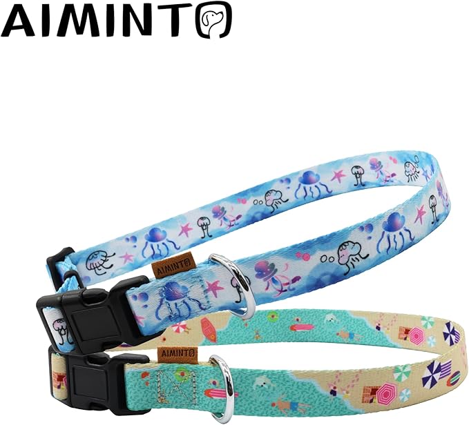 Dog Collar, Cute Jellyfish in Ocean Pattern, Soft and Adjustable Collar with Quick Release Buckle (XS (Neck 9-13", Width 3/8"), Ocean Blue)