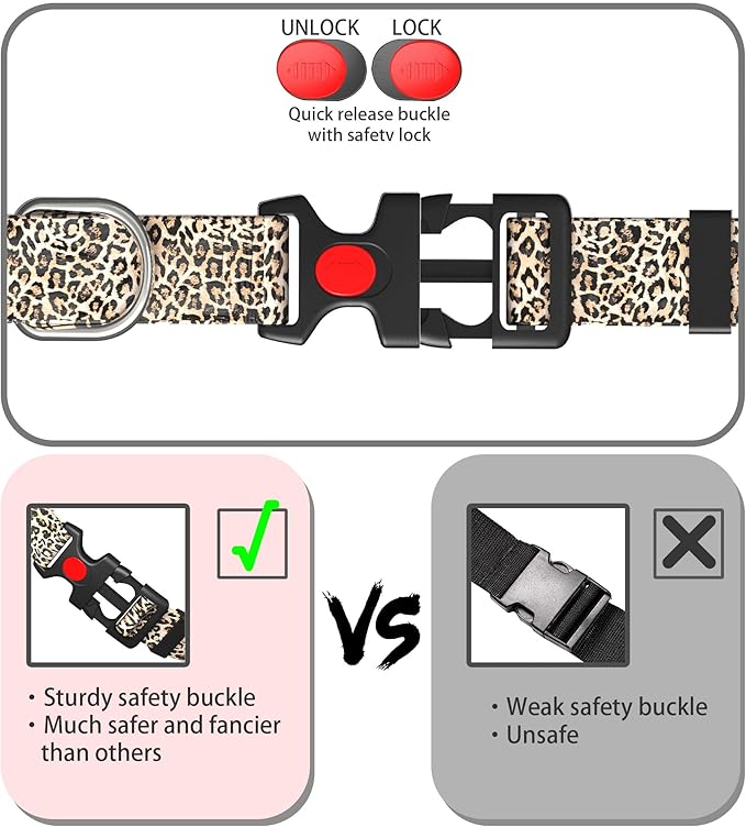 Cute Floral Dog Collar for Small Medium Large Dogs,Girl Female Dog Collars Soft Patterns Adjustable Pet Collar with Quick Release Safety Buckle for Puppy Breed Boy Dogs,Leopard,L
