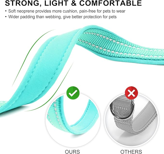 azuza Reflective Dog Collar,Soft Neoprene Padded Pet Collar with ID Tag Ring,Adjustable for Puppy and Small Dogs,Teal,XS