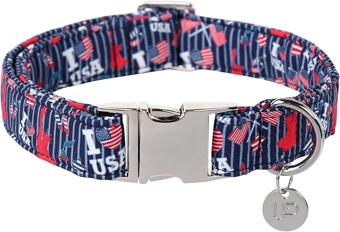 Patriotic Dog Collar, 4th of July Dog Collar, American Flag Collar for Puppy Boy Girl Dog or Cat, Comfortable Summer Collar with Metal Buckle, L