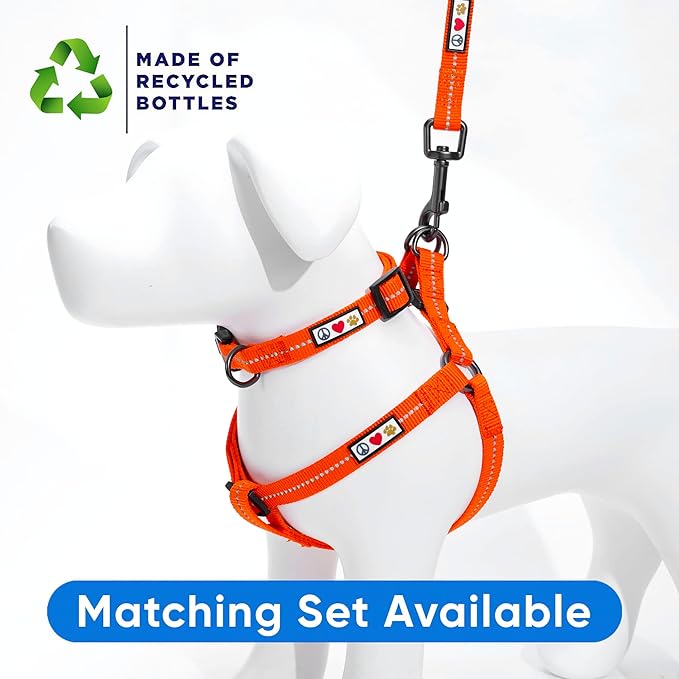 Pawtitas Recycled Dog Harness with Reflective Stitched a Puppy Harness Made from Plastic Bottles Collected from Oceans Medium Orange Habanero