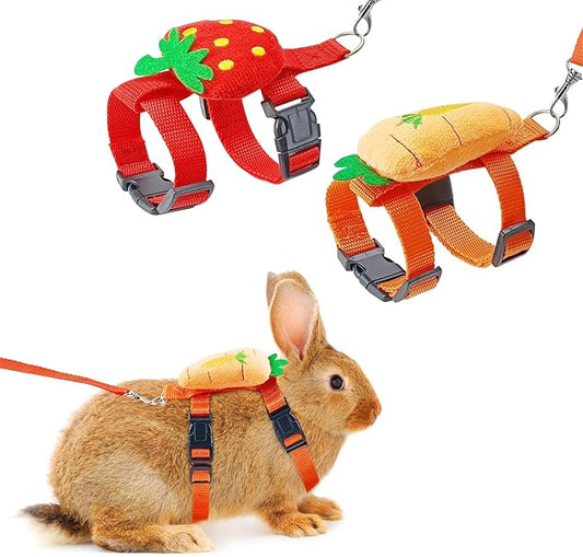 Bunny Harness and Leash for Rabbits,2 Pack Adjustable Bunny Harness,Cute Vest Harness and Leash Set, for Rabbit,Kitten, Puppy, Pig and Small Pet Animals