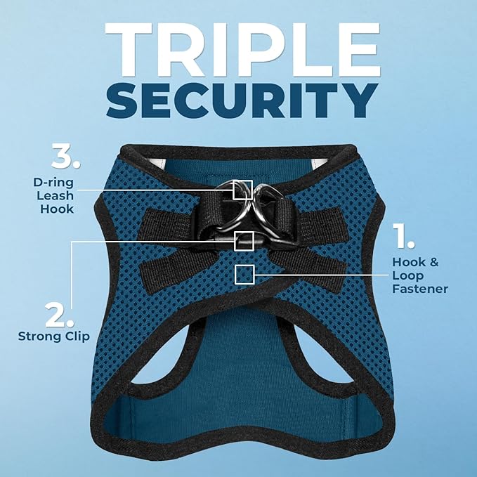 Voyager Step-in Air Dog Harness - All Weather Mesh, Reflective, No Pull Harness for Small, Medium Dogs, Cats - Secure with Hook & Loop Fastener, Buckle, Double D-Rings - Blue/Black Trim, XXXS