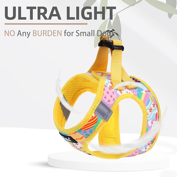PUPTECK Dog Harness and Leash Set for Small Medium Dogs No Pull Step-in Soft Mesh Puppy Cat Vest Harnesses Reflective at Night, Easter Light Yellow, M