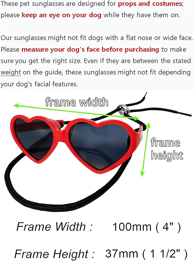 G016 Dog Small Breed up to 15lbs Puppy Cat Pet Heart Tiny Sunglasses (Heart Red)