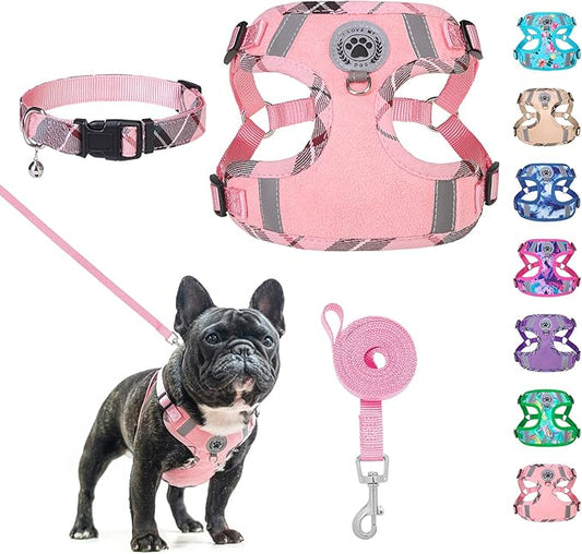 BEAUTYZOO Step in Dog Harness Collar and Leash Set for Small Medium Large Dogs, No Pull No Choke Puppy Harness, Soft Mesh Reflective Pet Padded Vest Adjustable for Doggie Girl or Boy,French Bulldog