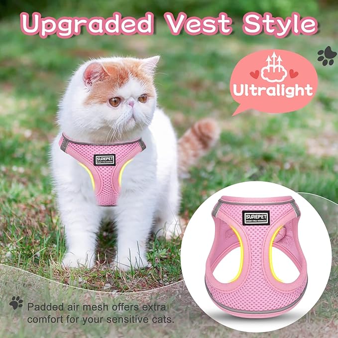 Cat Harness and Leash Escape Proof,Adjustable Soft Mesh Kitten Vest Harness for Walking Reflective Pet Harness for Cat Small Dogs Puppy