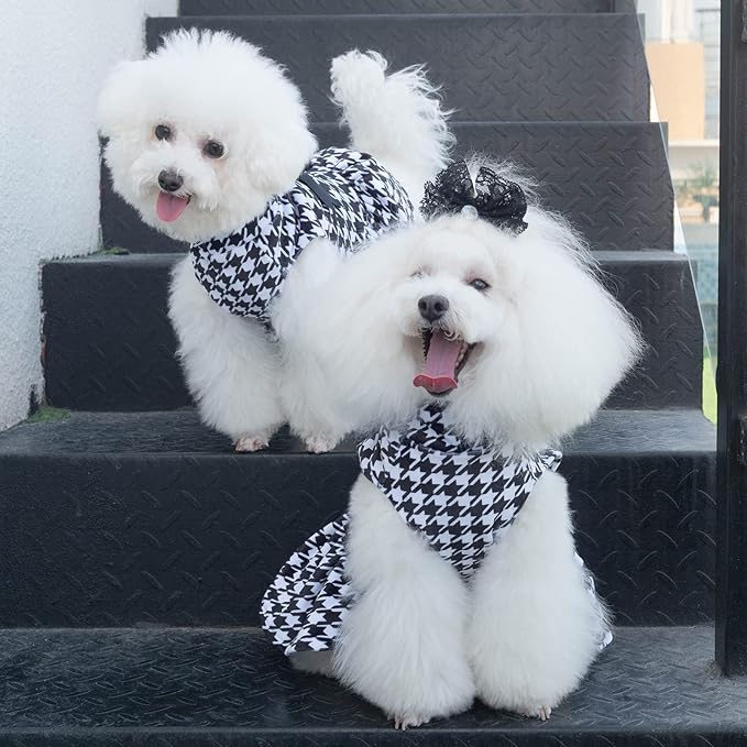 CuteBone Turtleneck Dog Velvet Dress Puppy Skirt Costume Pet Clothes Cat Apparel with Bow Hair Rope for Small Dogs CVD04XS