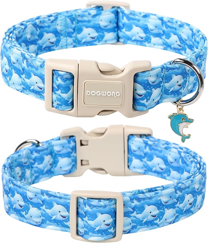 DOGWONG Whale Cotton Dog Collar, Summer Cute Shark Dog Collar Durable Soft Fabric Male Pet Dog Collars Boy Puppy Necklace for Small Medium Large Dogs