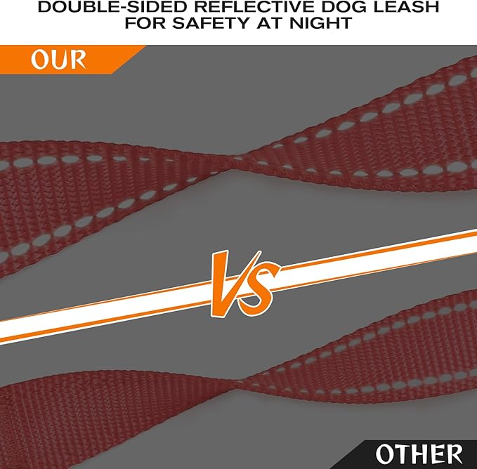 Joytale Dog Leash Heavy Duty for Large Dogs That Pull, Double Handle for Traffic Control, Double-Sided Reflective Leashes for Large Medium Dogs Night Safety, 4FT, Neon Pink