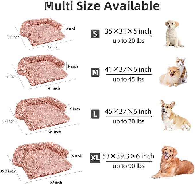 Calming Dog Bed Fluffy Plush Dog Mat for Furniture Protector with Removable Washable Cover for Large Medium Small Dogs and Cats (Small(35x31x5),Pink)