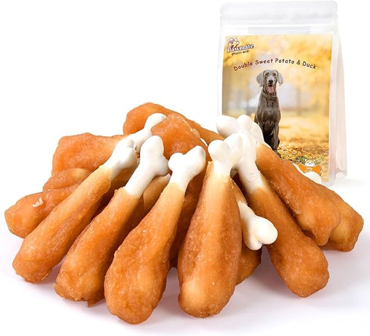 Dog Treats, Chicken Wrapped Calcium Bone Rawhide-Free Grain-Free Training Treats for Dogs Teeth Cleanning Breath Fresh Dog Chewy Snacks for Medium Large Dogs 10.58 oz or 18-19 pcs