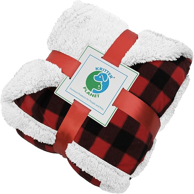 Kritter Planet Waterproof Blanket for Bed, Reversible Sherpa Fleece Protector Couch Cover for Pets, Liquid Proof Furniture Protector for Medium Large Dogs