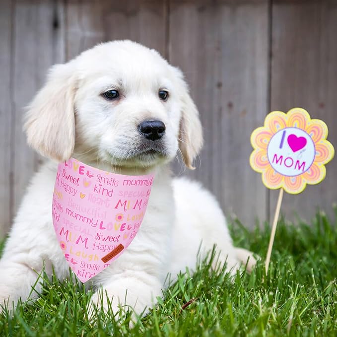 ADOGGYGO Mothers Day Dog Bandanas, Reversible Pink Pet Scarf, Premium Durable Fabric, Adjustable Fit Holiday Bandanas for Small Dogs Pets (Small)