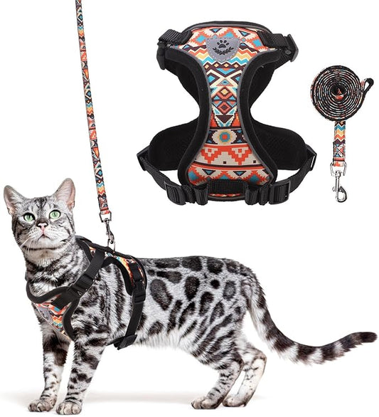 KOOLTAIL Cat Harness and Leash Set, Escape Proof for Safe Walking & Travel, Reflective Comfortable Easy Control Adjustable Kitten Harness for Boys&Girls Small Medium Large Cats Tribe M