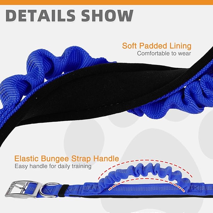 KOOLTAIL Heavy Duty Dog Collar with Handle for Large Dogs, Ballistic Nylon Collar for Training Control, Soft Padded Thick Wide Reflective Dogs Collar with Adjustable Metal Buckle for Walking, Blue M