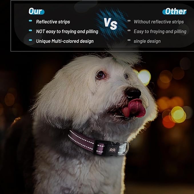 Dog Collar Cute Flower, Reflective Adjustable Basic Collars for Girl Female Small Medium Large Dogs Walking Running(Large,Purple Blue)