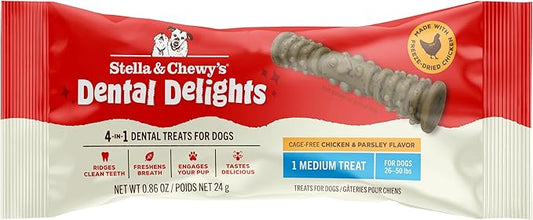 Stella & Chewy's Dental Delights with Freeze-Dried Chicken - Medium Dental Treats for Dogs, Single Serve