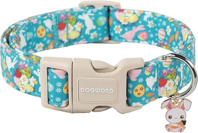 DOGWONG Cute Flower Bunny Eggs Easter Dog Collar - Pink, Adjustable for Small Dogs & Puppies