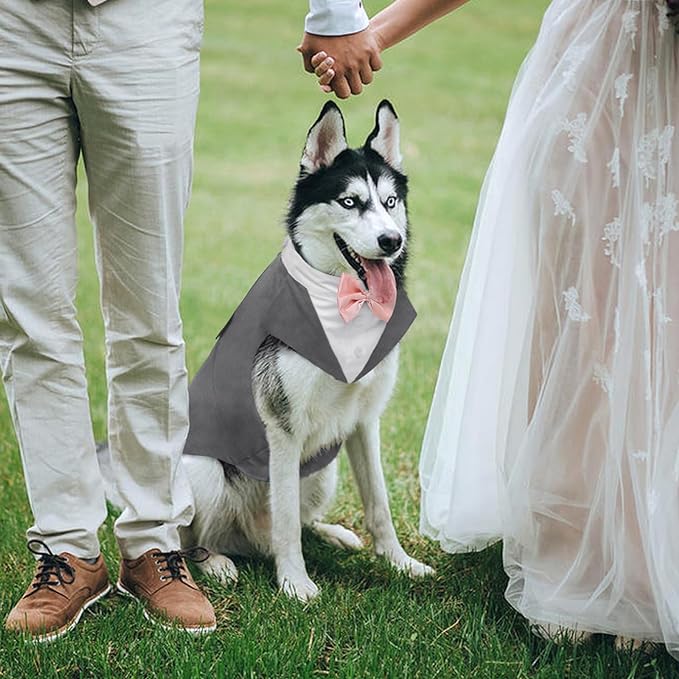 Kuoser Dog Tuxedo Dog Suit and Bandana Set, Dogs Tuxedo Wedding Party Suit, Doggy Prince Bow Tie Shirt Formal Pet Wedding Attire for Large Medium and Small Dogs Golden Retriever Samo Bulldogs