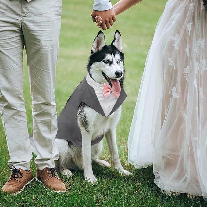 Kuoser Dog Tuxedo Dog Suit and Bandana Set, Dogs Tuxedo Wedding Party Suit, Doggy Prince Bow Tie Shirt Formal Pet Wedding Attire for Large Medium and Small Dogs Golden Retriever Samo Bulldogs