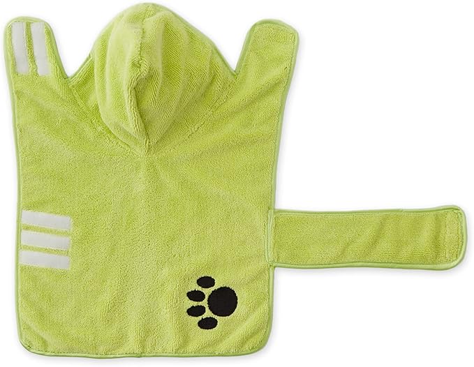 Bone Dry Pet Robe Collection, Embroidered Absorbent Microfiber Bath Robe with Adjustable Closure, for Dogs & Cats, Small, Lettuce Green