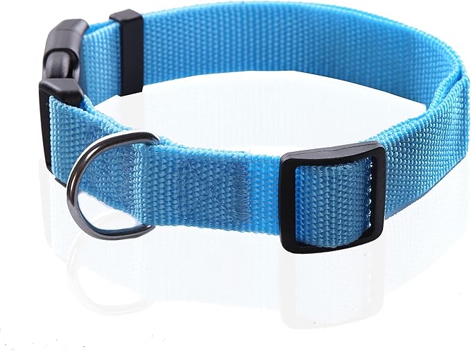 Adjustable Nylon Dog Collar, Nylon pet Collar 1 Inch 3/4 Inch 5/8 Inch Wide, for Large Medium Small Dogs (M(3/4" x 14-21"), Sky Blue)