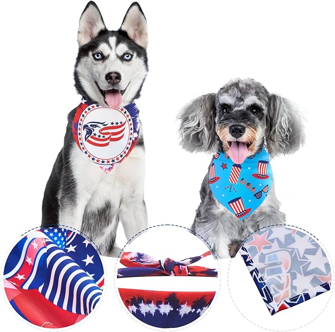 4th of July Dog Bandanas for Small Dogs Adjustable Patriotic Dogs Bandanas 7 Pcs Independence Day Flag Day Scarves Medium Puppy Cats Grooming M