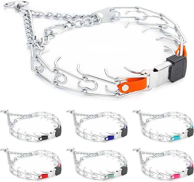 Herm Sprenger Chrome Plated Steel Dog Collar with Quick Release ClicLock Buckle and Biothane Insert Training Collar for Dogs Made in Germany (Hunter Orange, 23in x 3.2mm(Neck Size up to19-20in))