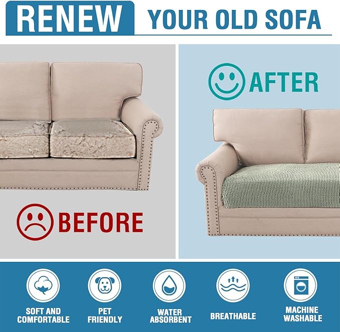 H.VERSAILTEX Plush Chenille Dog Bed Cover Thick Soft Loveseat Cover for 2 Cushion Couch Anti Slip Couch Cover Furniture Protector for Dog, Pet, Cat (35" x 62", Sea Foam)