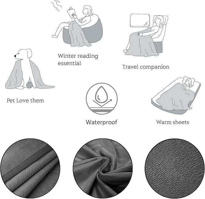 Ameritex Pet Bed Blanket Reversible 100% Waterproof Velvet Super Soft for Sofa and Bed (68x82 Inches, Light Grey+Grey)