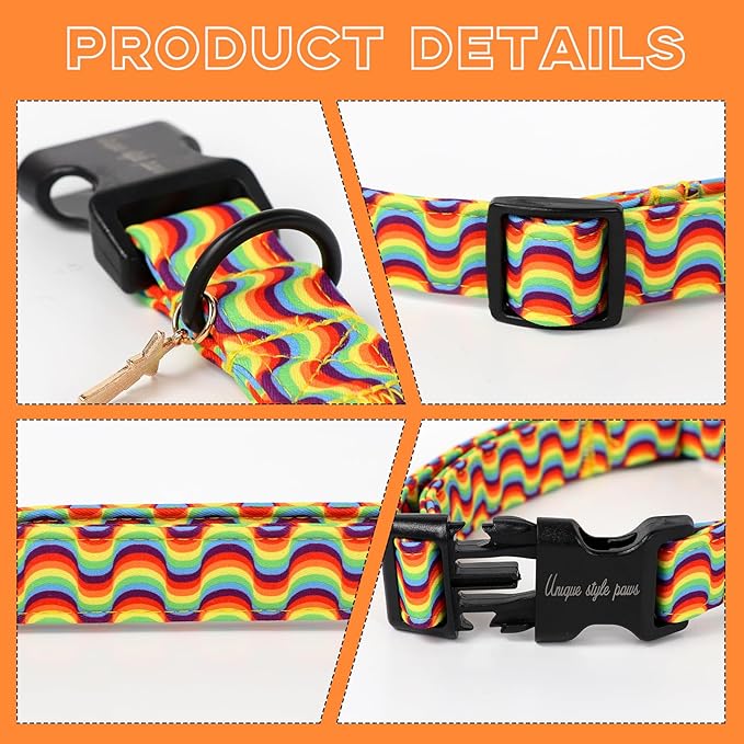 Unique style paws Dog Collar Plastic Buckle with Pendant Wave Rainbow Flag Puppy Collars for Small Medium Large Boys Girls Dogs