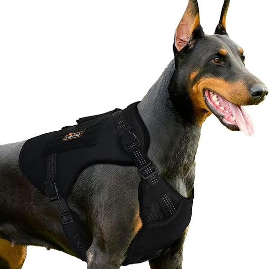 Tactical Dog Harness for Large Dogs, No Pull Adjustable Dog Harness with Water Bottle Bag and Pocket, Adjustable Reflective K9 Training Vests for Dogs for Training, Walking, Hiking M