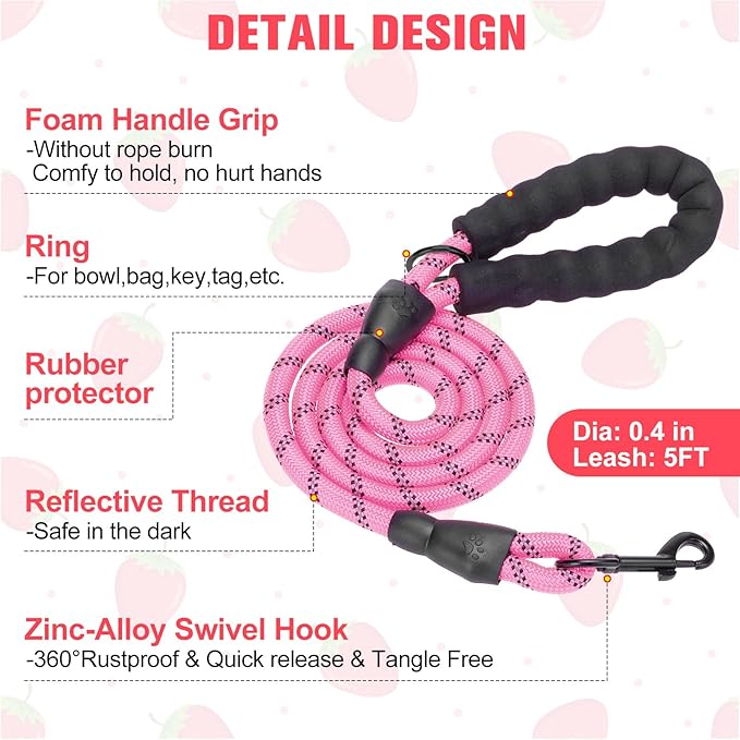 BEAUTYZOO Step in Dog Harness and Leash Set,Reflective Dog Harness No Pull No Choke Puppy Harness for Small Medium Large Dogs Cats,Soft Padded Mesh Vest Harnesses for Girl and Boy Pets, Strawberry S