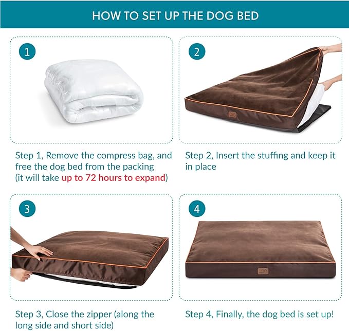 Bedsure Waterproof Dog Bed for Medium Dogs - 4 Inch Thicken Up to 45lbs Pet Mat Pillows with Removable Washable Cover, Brown