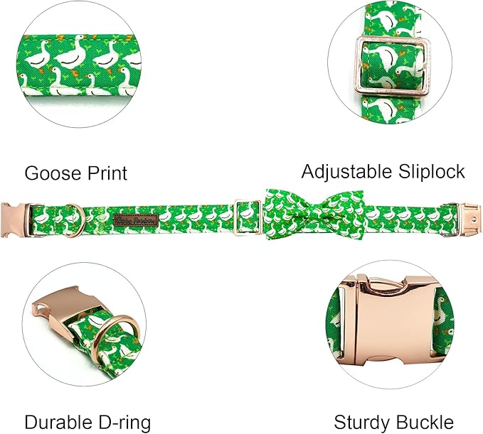 Dog Collar Green Gooses Pet Collars Summer Collar Holiday Dog Collars Girl or Boy Pet Collar Adjustable Puppy Collar for Small Dogs