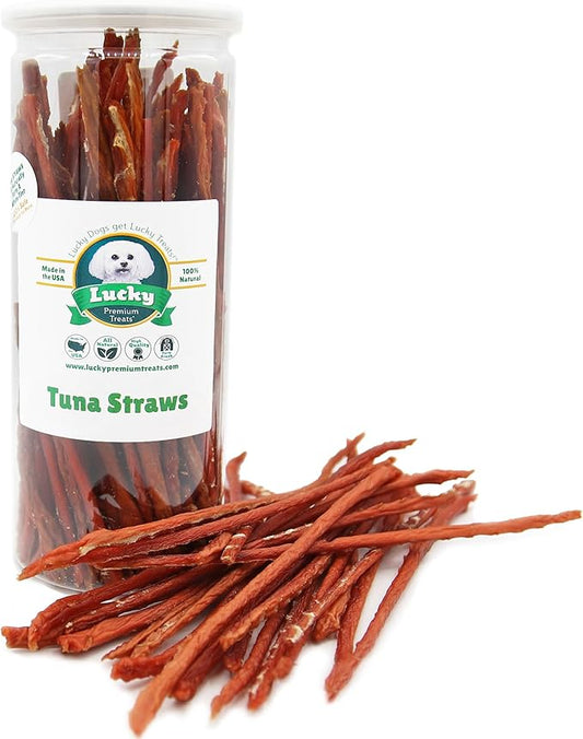Lucky Premium Treats Tuna Jerky Straws – All Natural Tuna Jerky Dog Treats and Cat Treats, Pet Treats with Rich Source of Omega-3 (7 oz)