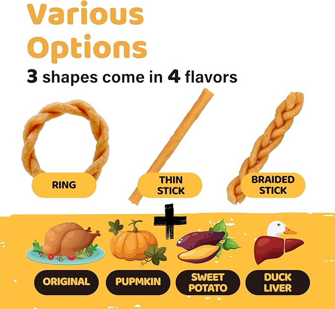 Turkey Dog Treats, All Natural Human Grade Dog Treat, Suitable for Training chew, US Sourced Raw Material, Hypoallergenic, Rawhide Alternative, Braided Stick (Pumpkin)