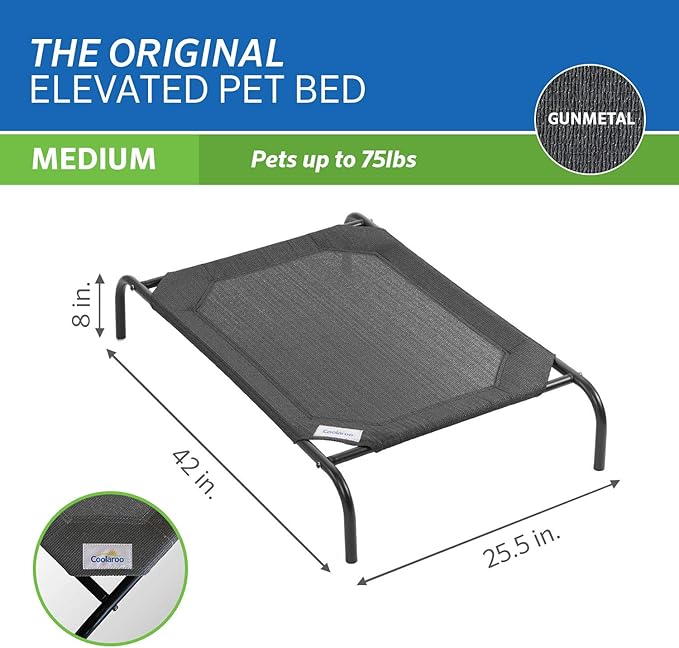 Coolaroo The Original Cooling Elevated Dog Bed, Indoor and Outdoor, Medium, Gunmetal